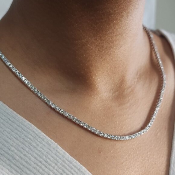 14Kt Gold 9 Ct 17-inch Lab Grown Diamond Tennis Necklace - Picture 4 of 5